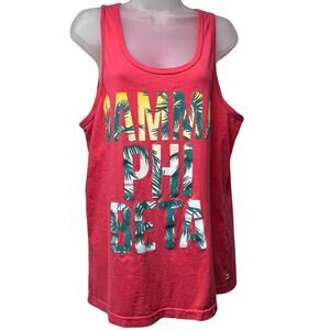 Gamma Phi Beta Sorority Coral Pink Cotton Tank Tropical Print Size Medium